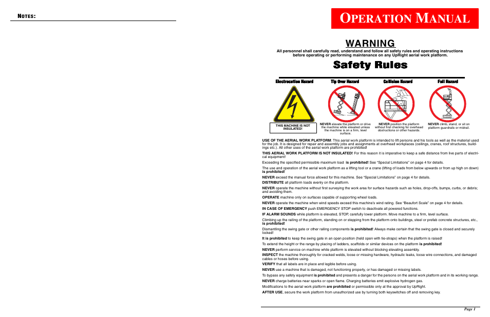 Peration, Anual, Warning | Safety rules | Snorkel MX19-sn18100-19999 User Manual | Page 3 / 30