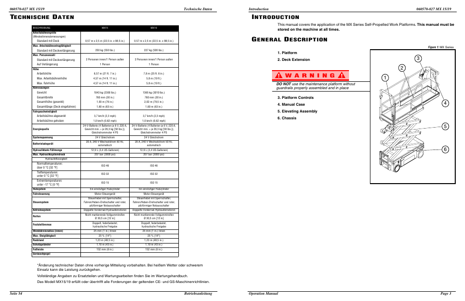 Echnische, Aten, Ntroduction | Eneral, Escription | Snorkel MX19-sn18100-19999 User Manual | Page 5 / 30
