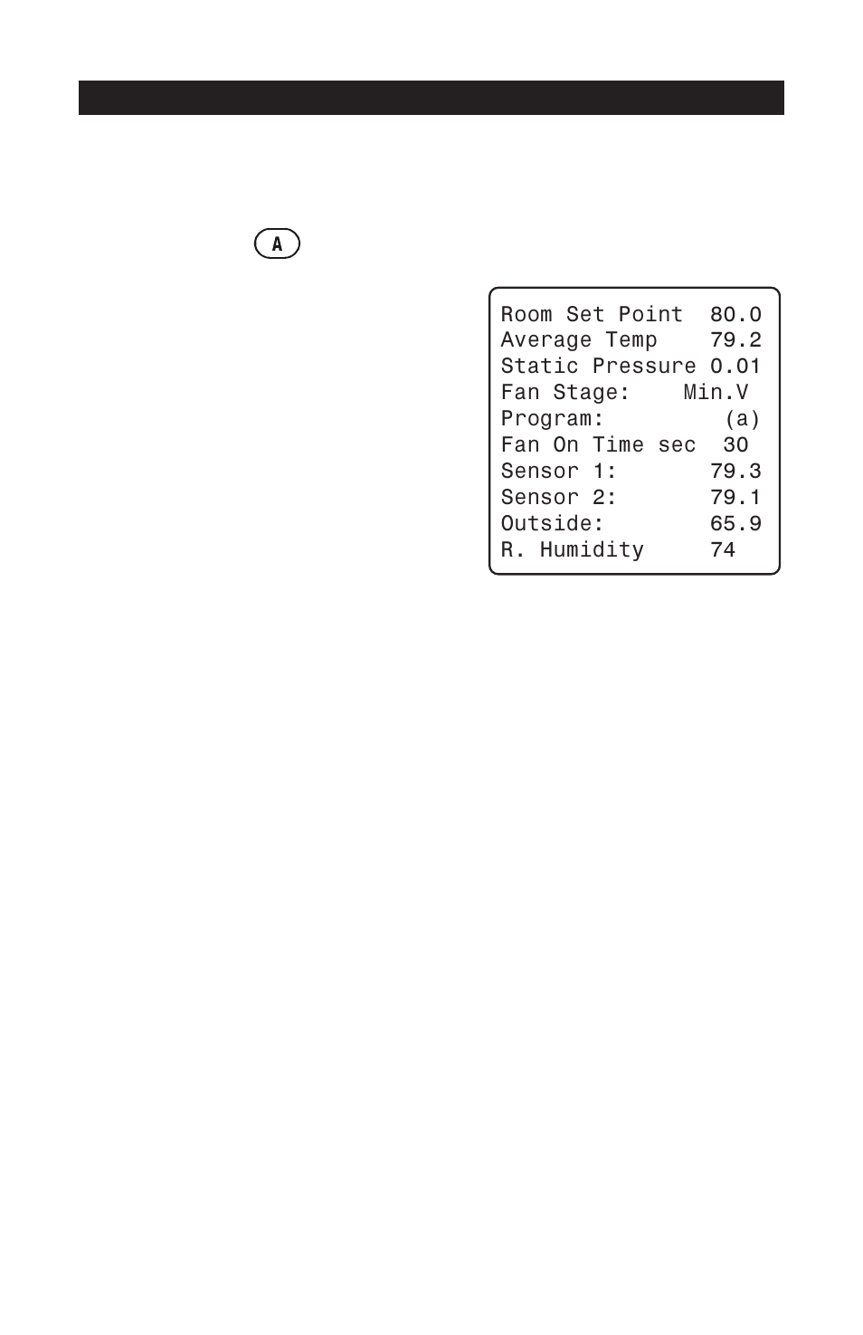 Controller setup, 1 current conditions, Fans' on-time in minimum ventilation | Outside temperature see temperature, Viewing the program currently in use, Viewing the current humidity level, Current sensor readings, Outside t° sensor see temperature, Relative humidity sensor see relative humidity, Static pressure sensor see static pressure | Acme PP-32 User Manual | Page 15 / 100