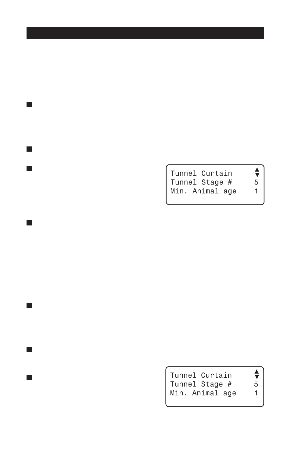 1 adjusting minimum age for tunnel ventilation, 2 selecting the first tunnel stage, Minimum age before tunnel ventilation | Pp-32 | Acme PP-32 User Manual | Page 34 / 100