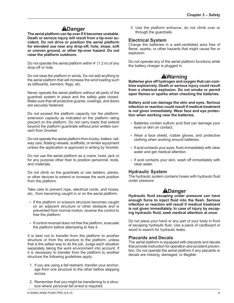 Danger, Warning | Snorkel PUSH 10 PRO-sn01-000050+ANSI User Manual | Page 13 / 52