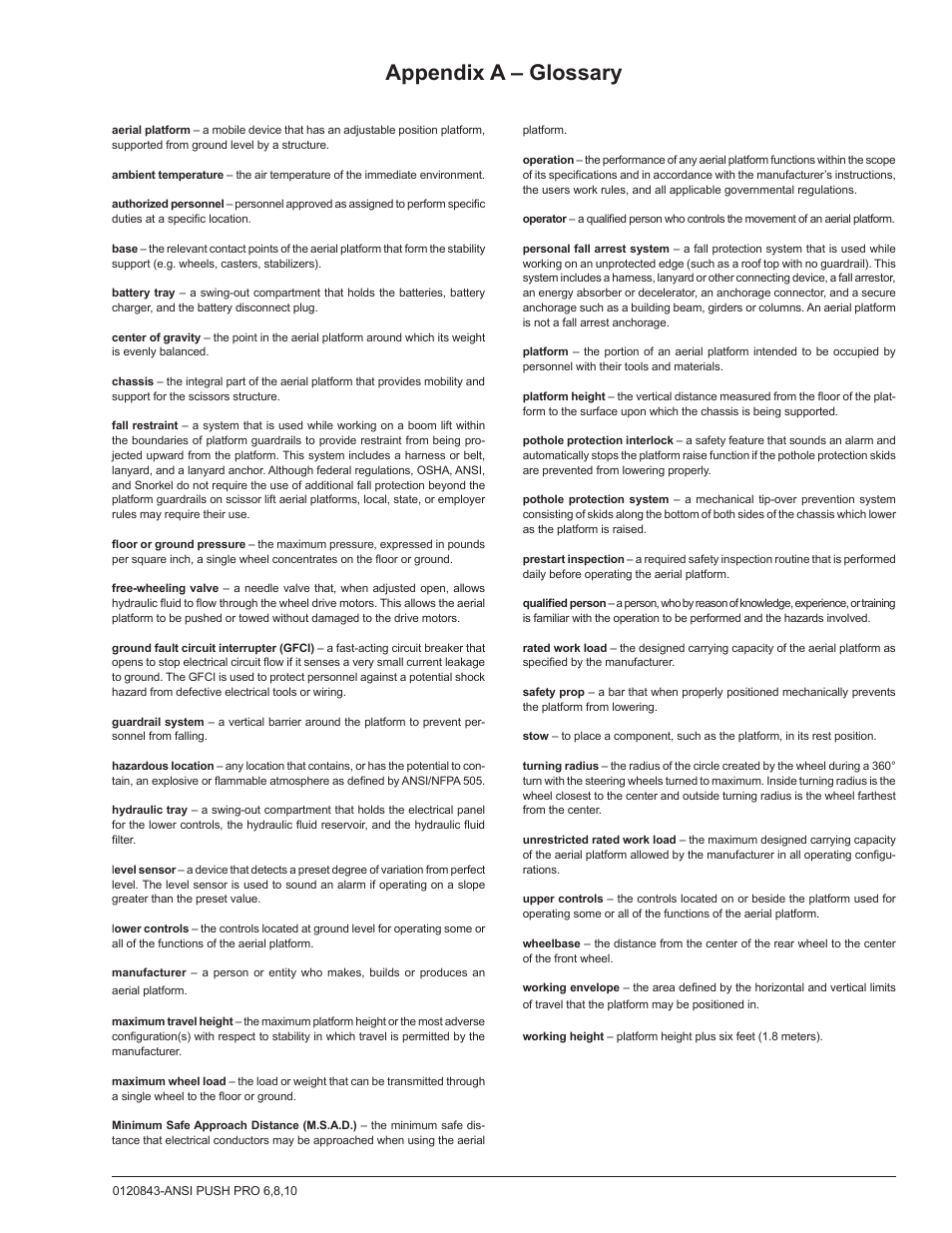 Appendix a – glossary | Snorkel PUSH 10 PRO-sn01-000050+ANSI User Manual | Page 45 / 52