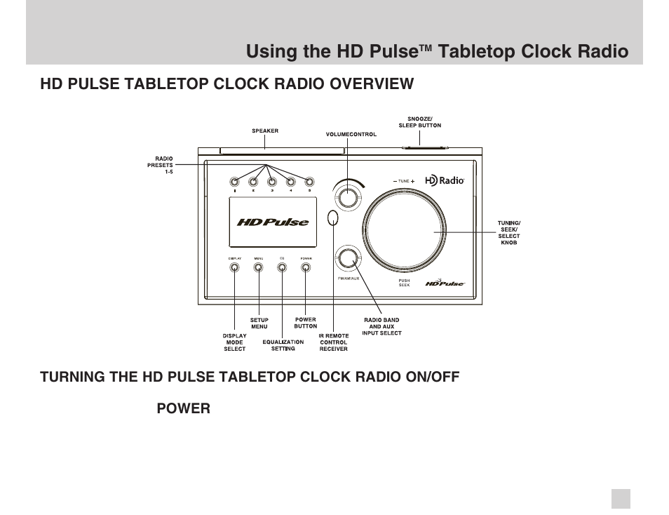 Using the hd pulse, Tabletop clock radio | Advanced Global Technology AGT HD Pulse HDT200 User Manual | Page 11 / 36