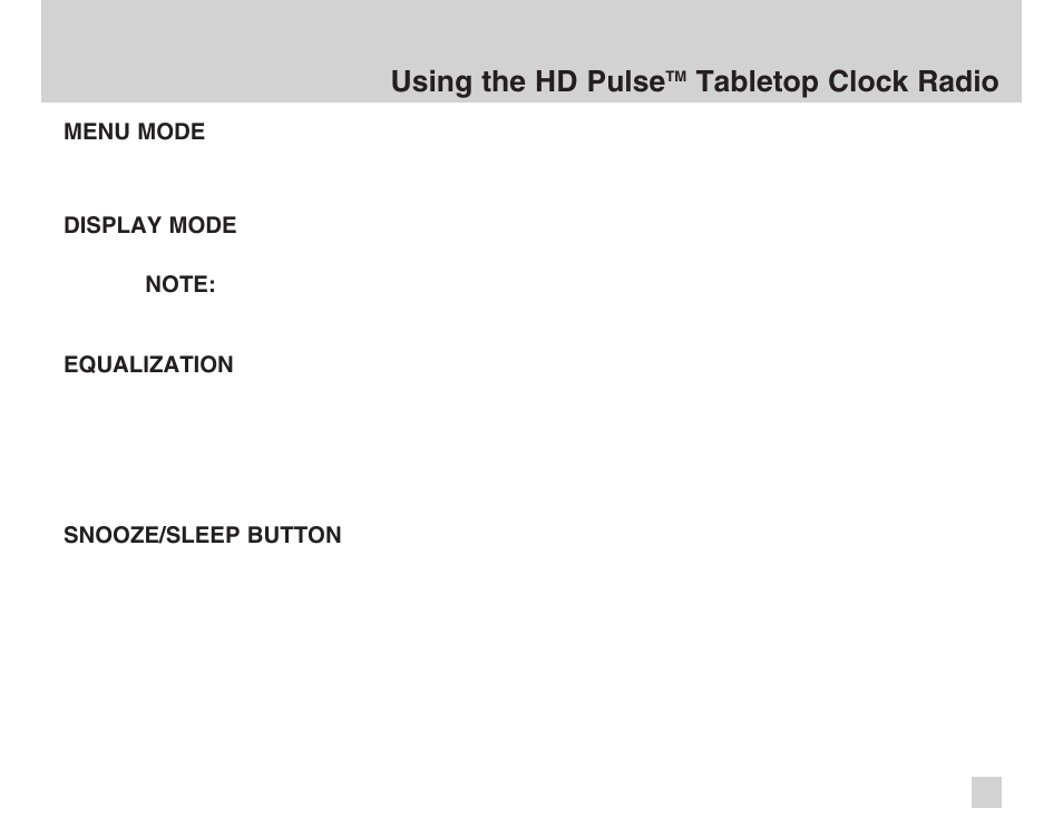 Using the hd pulse, Tabletop clock radio | Advanced Global Technology AGT HD Pulse HDT200 User Manual | Page 15 / 36