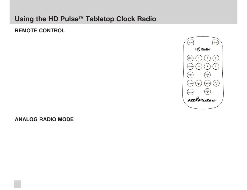 Using the hd pulse, Tabletop clock radio | Advanced Global Technology AGT HD Pulse HDT200 User Manual | Page 16 / 36