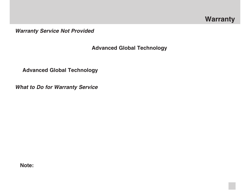 Warranty | Advanced Global Technology AGT HD Pulse HDT200 User Manual | Page 31 / 36