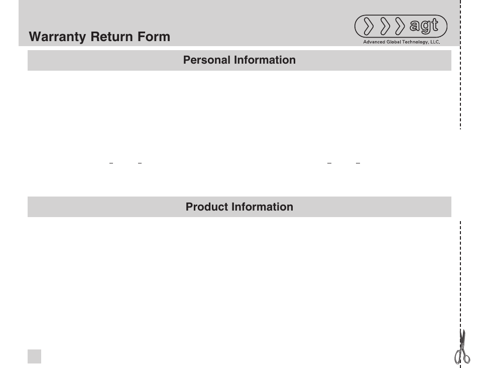 Warranty return form | Advanced Global Technology AGT HD Pulse HDT200 User Manual | Page 34 / 36