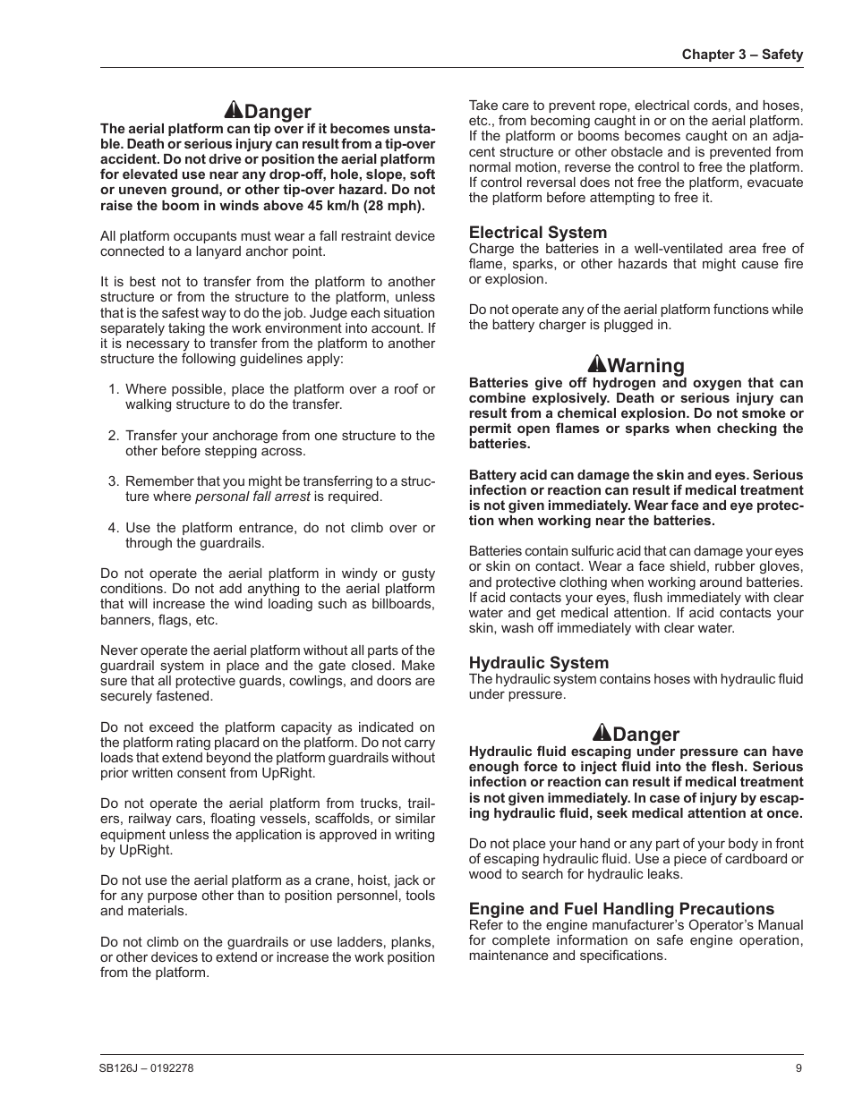 Danger, Warning | Snorkel SB126J User Manual | Page 15 / 72