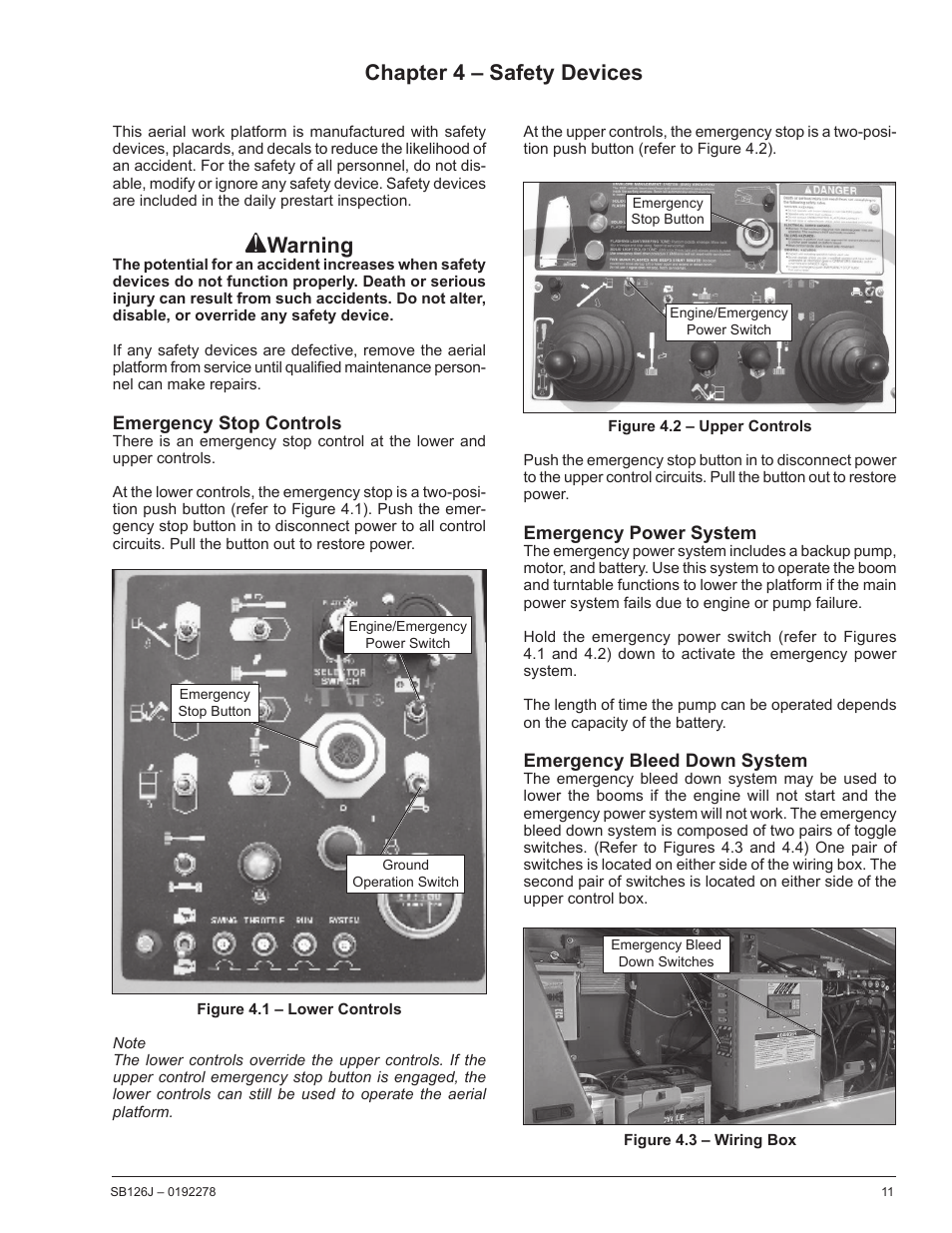 Warning, Chapter 4 – safety devices | Snorkel SB126J User Manual | Page 17 / 72