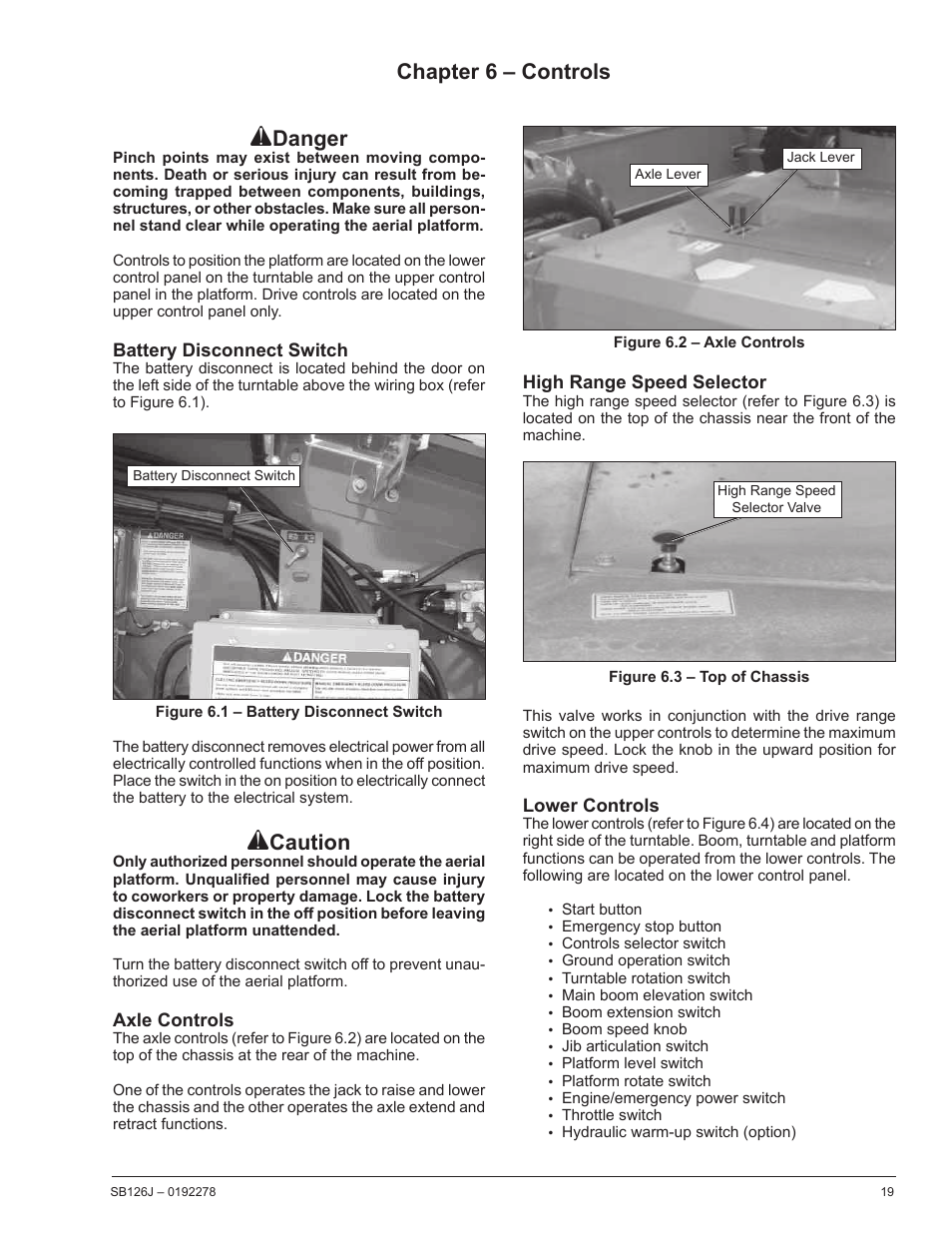 Chapter 6 – controls, Danger, Caution | Snorkel SB126J User Manual | Page 25 / 72
