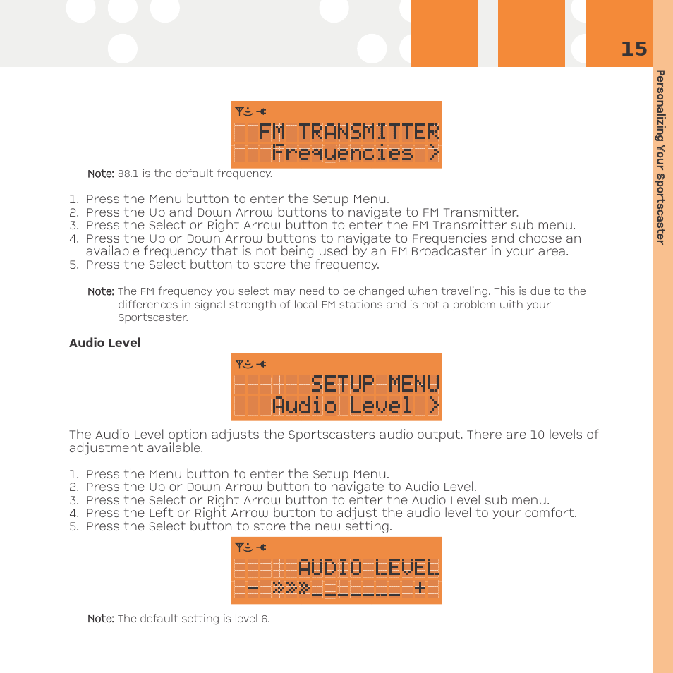 Audio level | Advanced Global Technology RR101 User Manual | Page 15 / 33