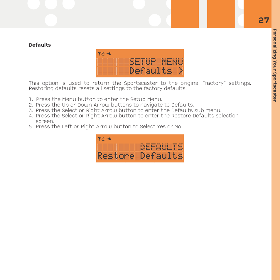 Restore default settings | Advanced Global Technology RR101 User Manual | Page 27 / 33