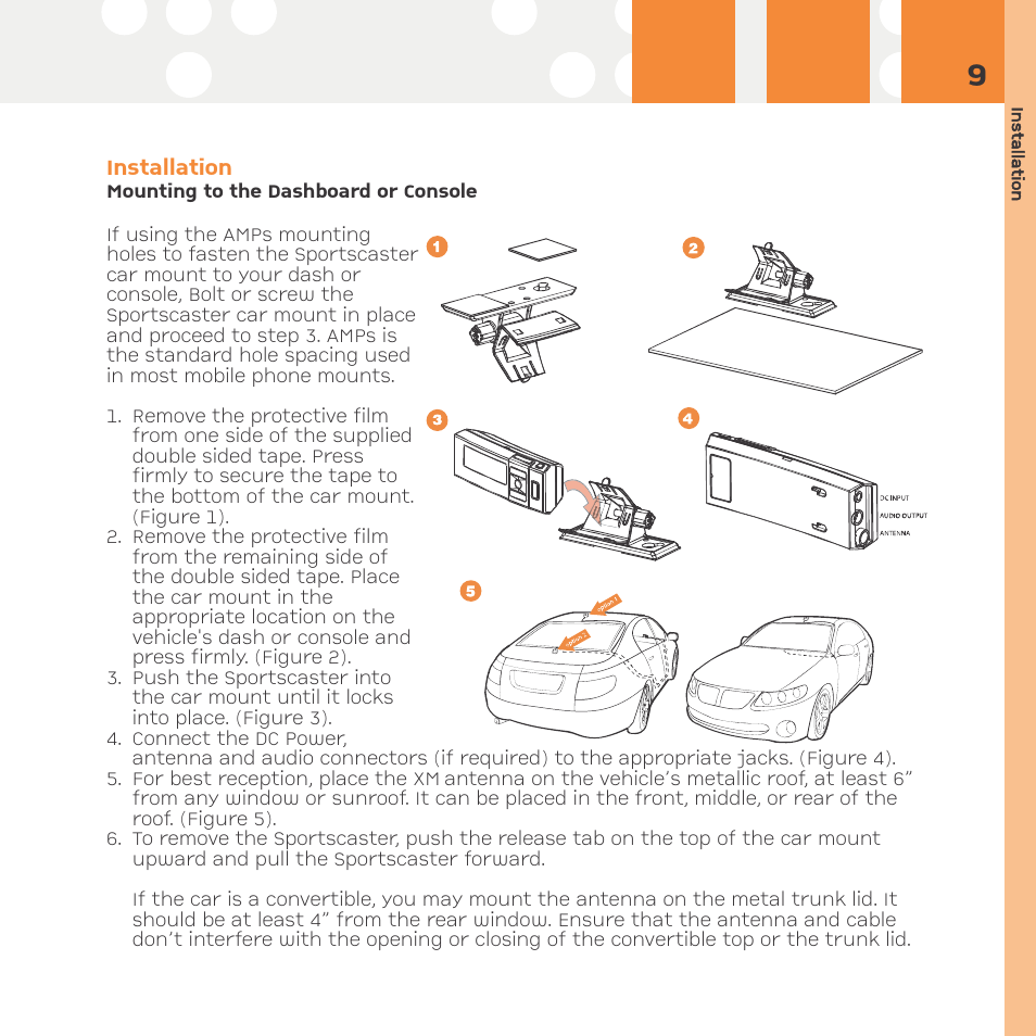 Installation, Mounting to the dashboard or console | Advanced Global Technology RR101 User Manual | Page 9 / 33