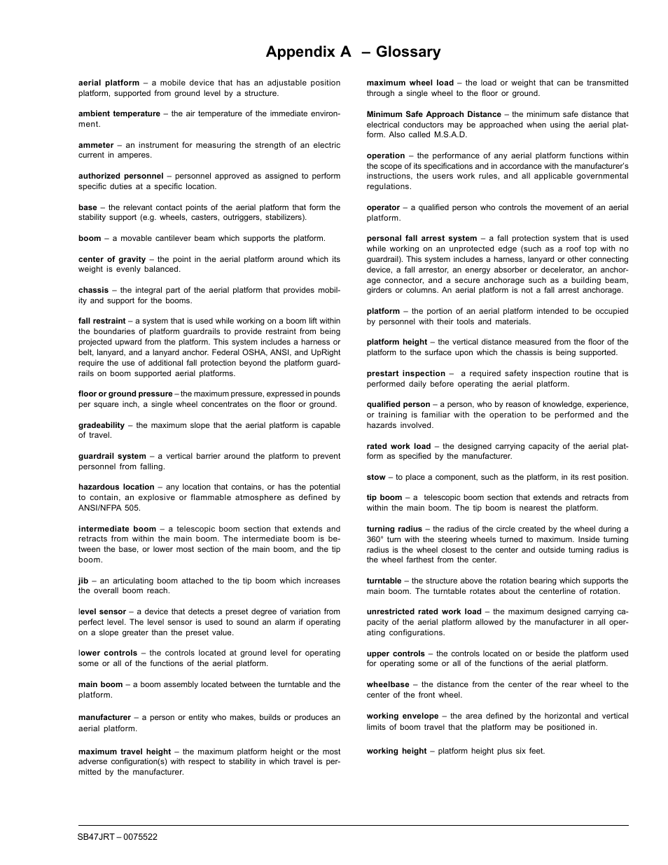Appendix a – glossary | Snorkel SB47JRT User Manual | Page 65 / 68