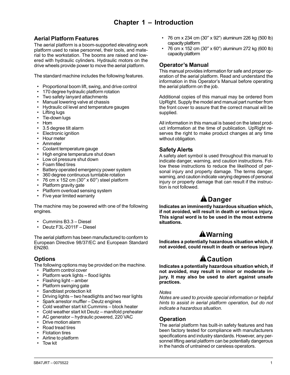 Chapter 1 – introduction, Danger, Warning | Caution | Snorkel SB47JRT User Manual | Page 7 / 68