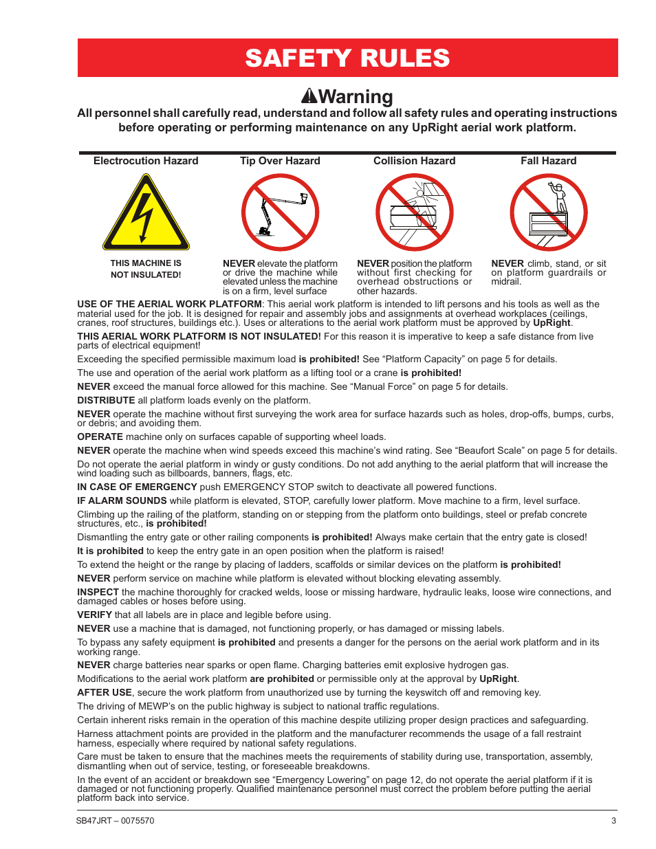 Safety rules, Awarning | Snorkel SB47JRT-sn10000+ User Manual | Page 5 / 24