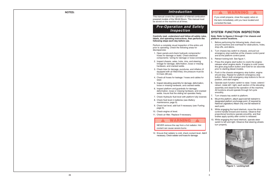 Introduction, Pre-operation and safety inspection, System function inspection | Snorkel SB60 User Manual | Page 3 / 24