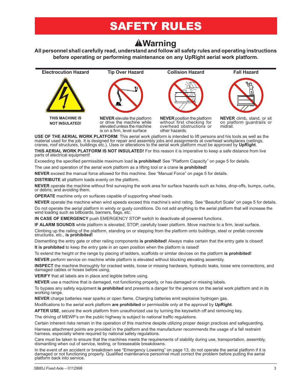 Safety rules, Awarning | Snorkel SB85J-sn10000+ User Manual | Page 5 / 26