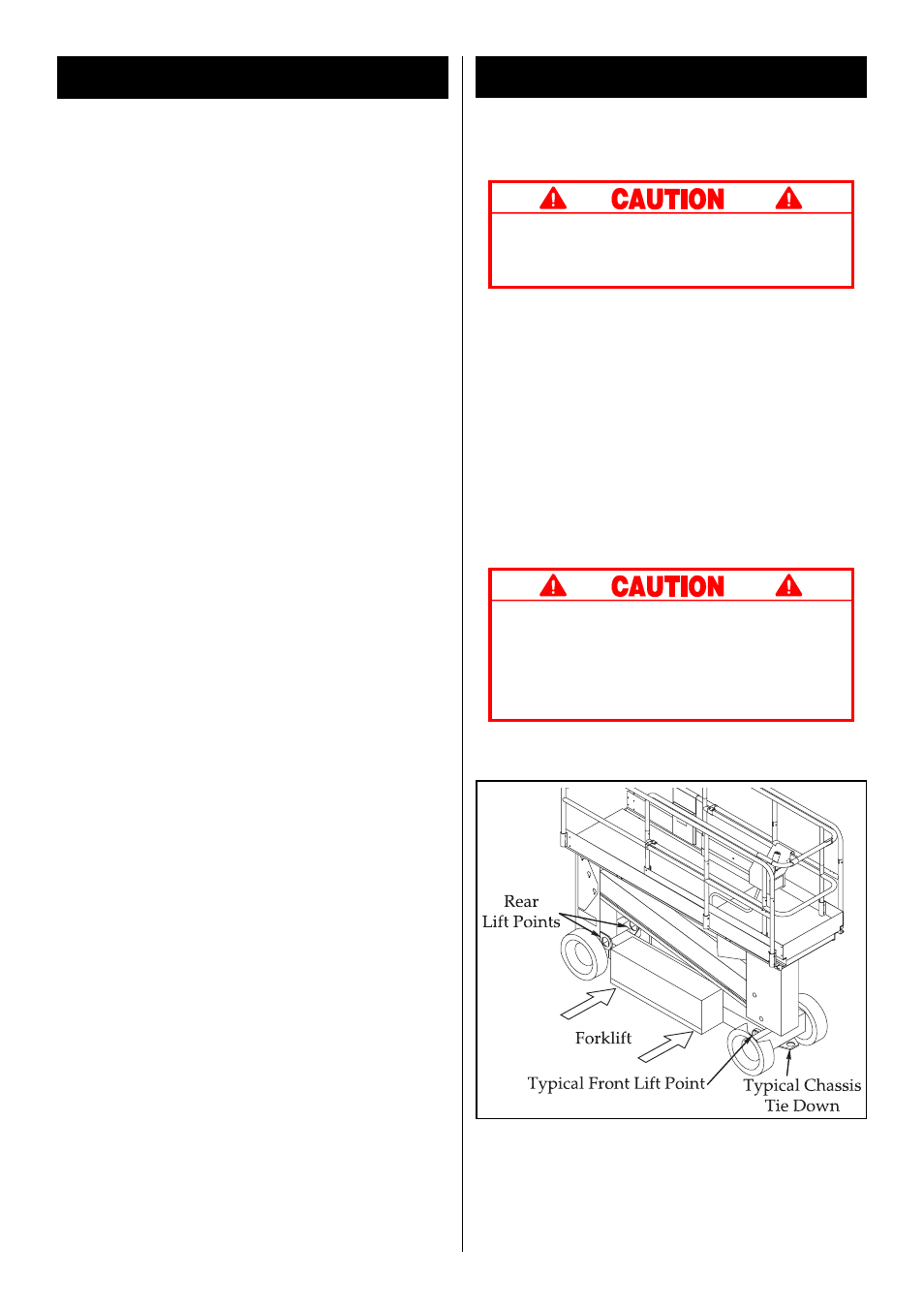 Fold down guardrails, Transporting work platform, Fold down procedure | Erection procedure, By forklift, By crane, By truck | Snorkel SL20-sn5800-9299 User Manual | Page 5 / 32