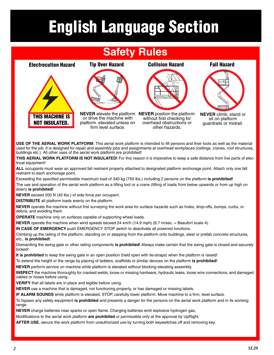 Safety rules | Snorkel SL20-sn9300+ User Manual | Page 2 / 56