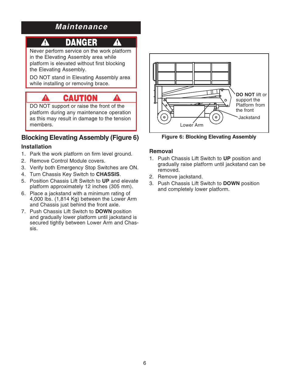 Maintenance, Blocking elevating assembly (figure 6) | Snorkel SL30N-sn13300+ User Manual | Page 6 / 12