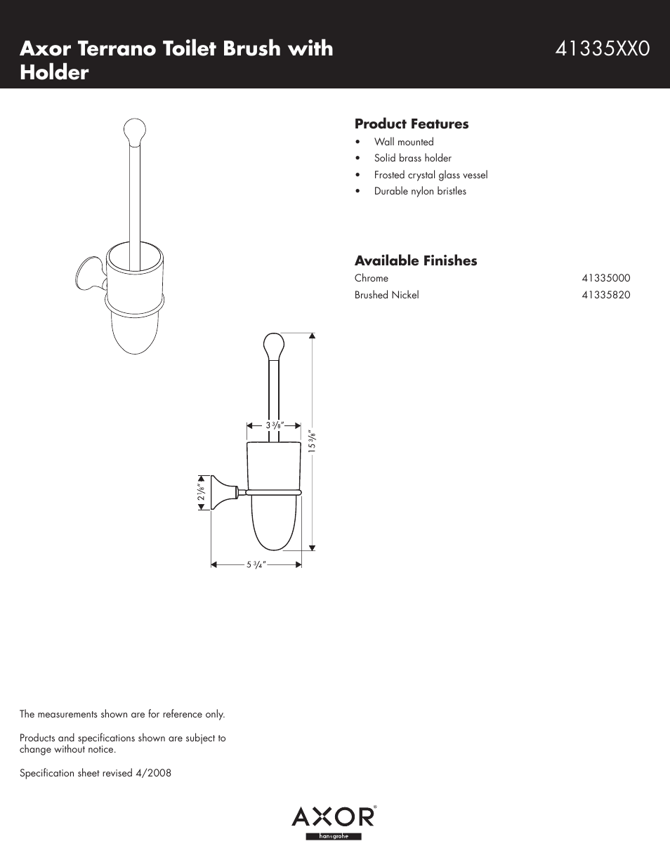 Axor Terrano Toilet Brush with Holder User Manual | 1 page