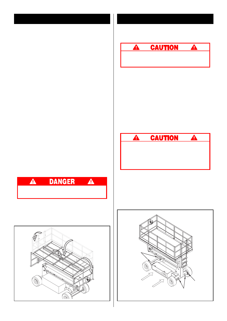 Fold down guardrails, Transporting work platform, Fold down procedure (figure 4) | Erection procedure, By forklift, By crane, By truck | Snorkel SL30RT-sn9600-11199 User Manual | Page 7 / 36