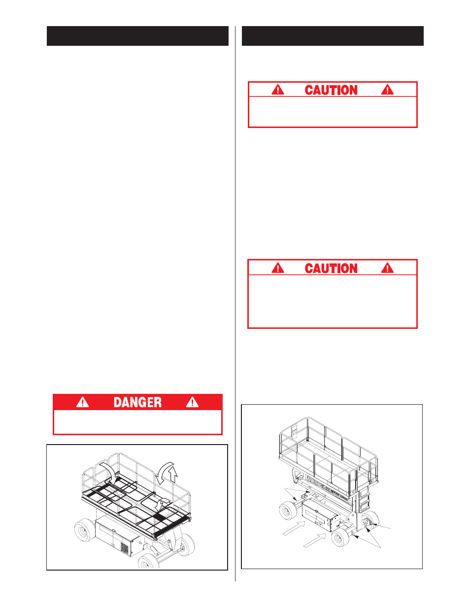 Fold down guardrails, Transporting work platform, Fold down procedure (figure 4) | Erection procedure, By forklift, By crane, By truck | Snorkel SL30SL-sn11200-13771 User Manual | Page 6 / 36