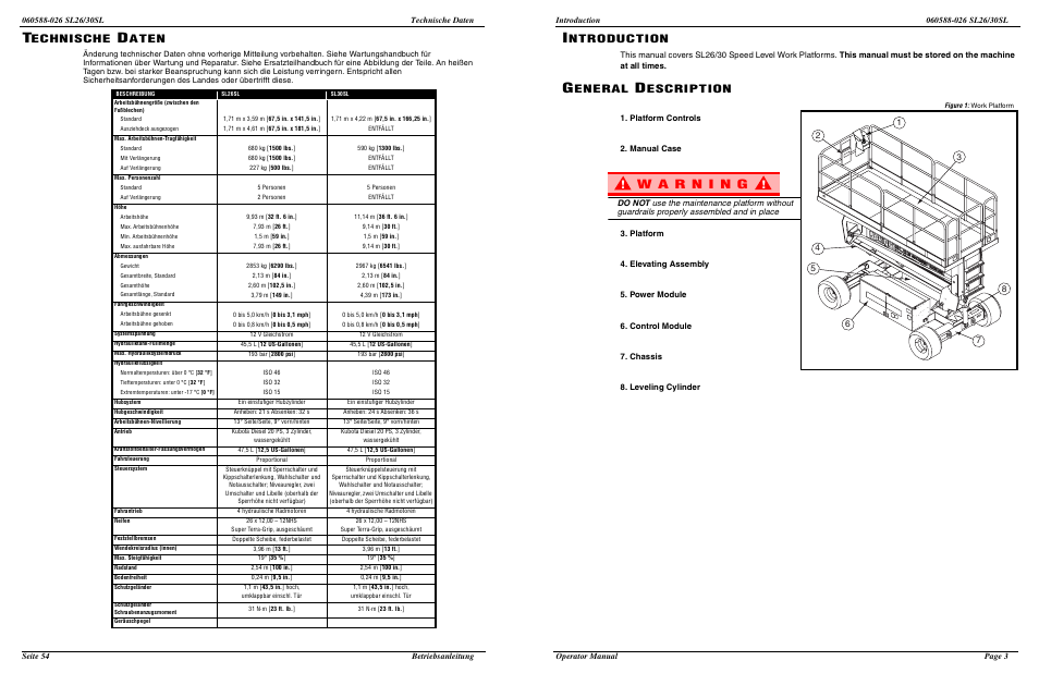 Echnische, Aten, Ntroduction | Eneral, Escription | Snorkel SL30SL-sn13772-49999 User Manual | Page 5 / 30