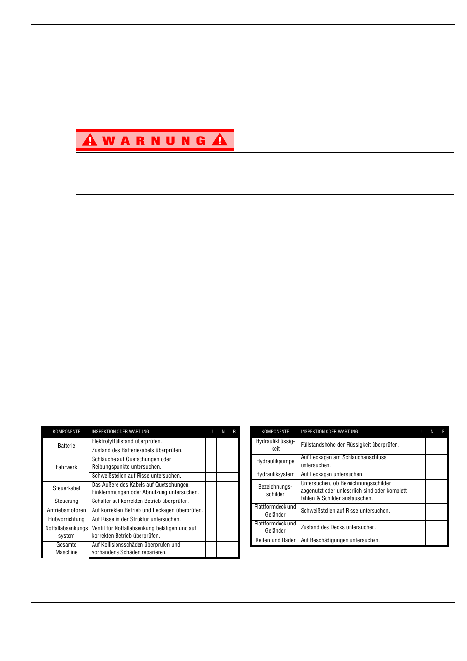 Inspektions- und instandhaltungsplan, Legende zur instandhaltungstabelle, Bericht zur präventiven instandhaltung | Nspektions, Nstandhaltungsplan, Heckliste, Täglichen, Präventiven, Nstandhaltungsma, Nahmen | Snorkel SL30SL-sn50001+ User Manual | Page 41 / 104