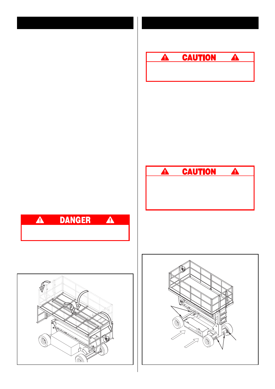 Fold down guardrails, Transporting work platform, Fold down procedure (figure 4) | Erection procedure, By forklift, By crane, By truck | Snorkel SL30SL-sn9600-11199 User Manual | Page 6 / 36