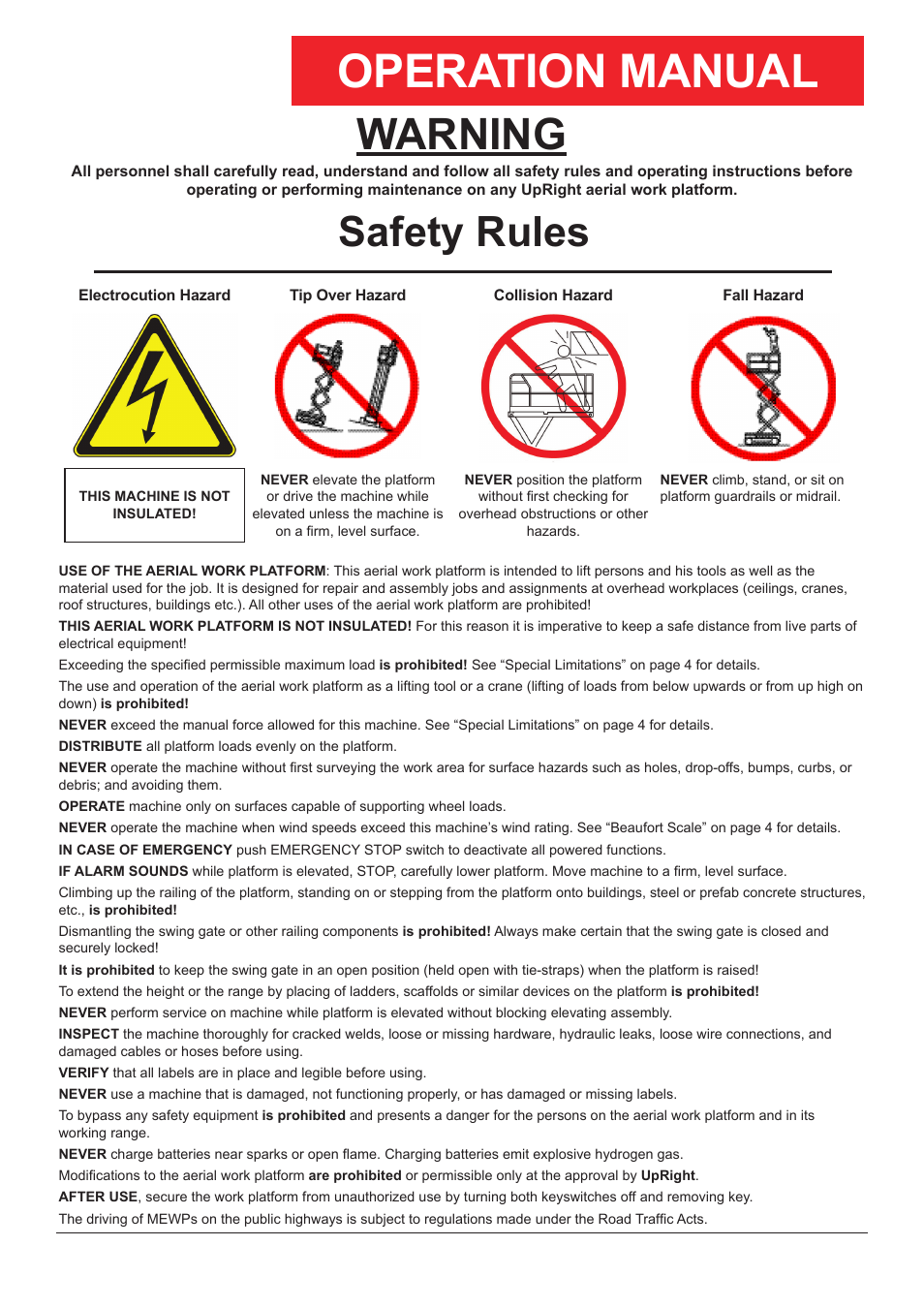 Operation manual, Warning, Safety rules | Snorkel SPM20 CE-sn0001+ User Manual | Page 4 / 64