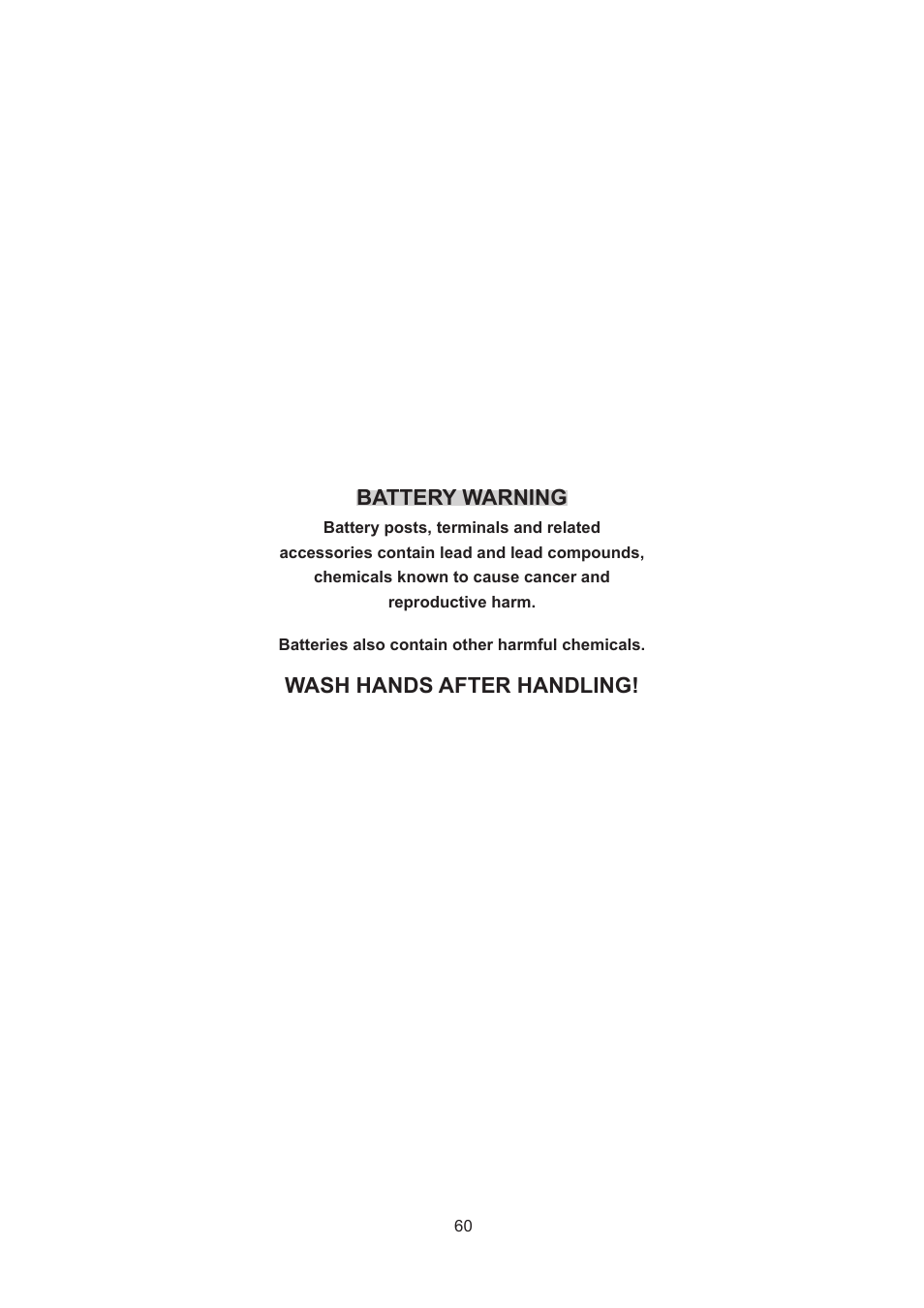 Battery warning, Wash hands after handling | Snorkel SPM20 CE-sn0001+ User Manual | Page 63 / 64