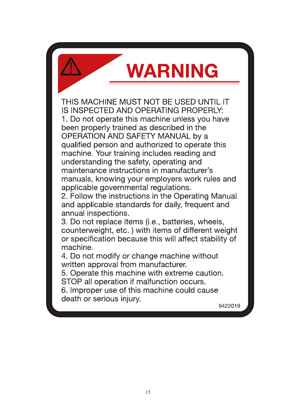 Warning | Snorkel SPM20-sn00000 User Manual | Page 19 / 52