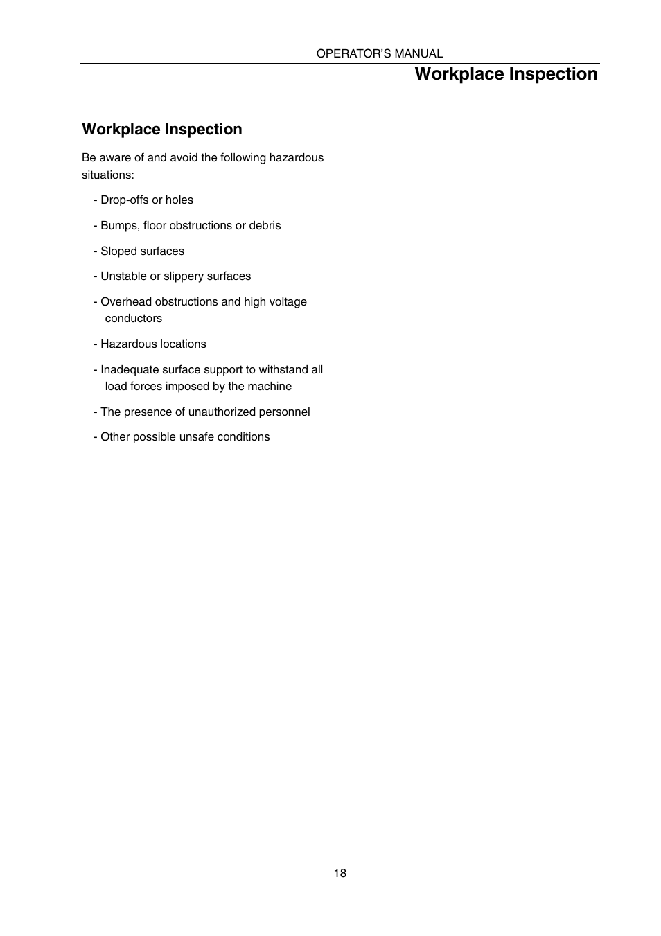 Workplace inspection | Snorkel SPX10 User Manual | Page 22 / 38