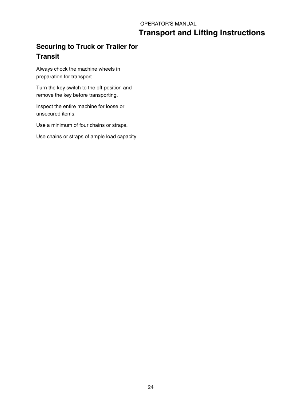 Transport and lifting instructions | Snorkel SPX10 User Manual | Page 28 / 38