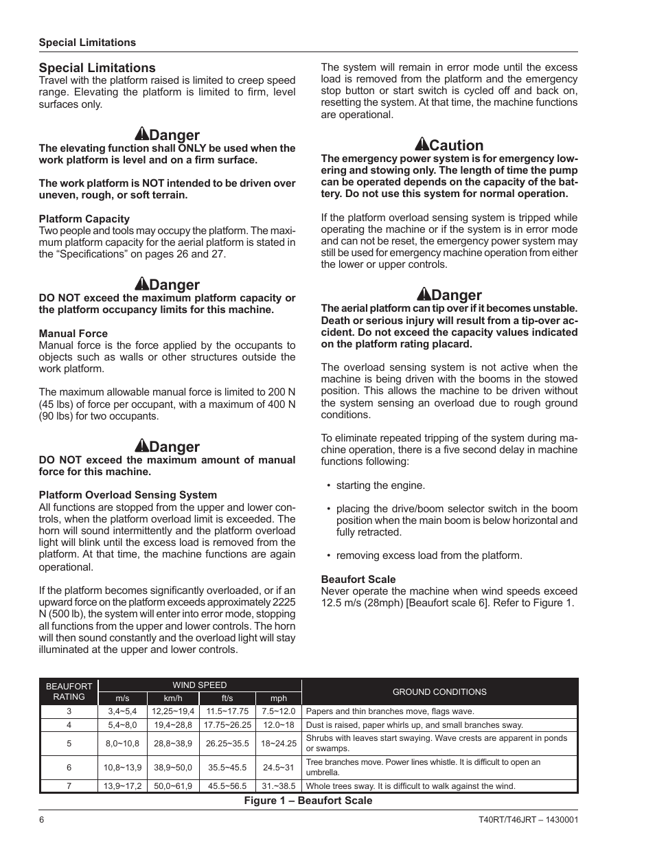 Danger, Caution, Special limitations | Snorkel T46JRT User Manual | Page 8 / 30