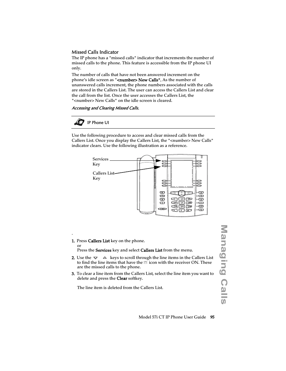 Missed calls indicator, Managing calls | Aastra Telecom 57i CT IP Phone User Manual | Page 103 / 166