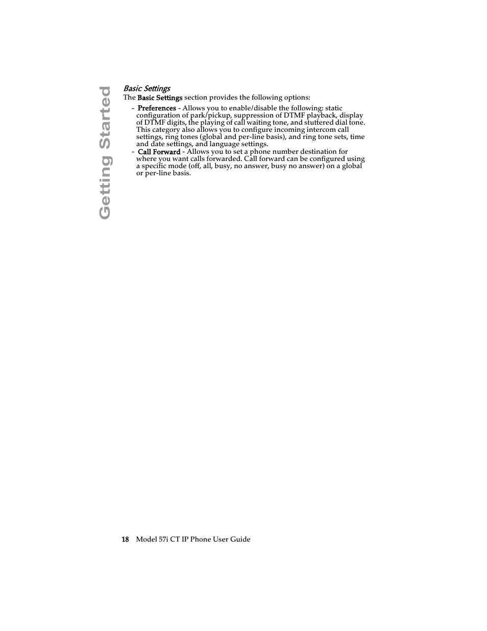 Basic settings, Getting started | Aastra Telecom 57i CT IP Phone User Manual | Page 26 / 166