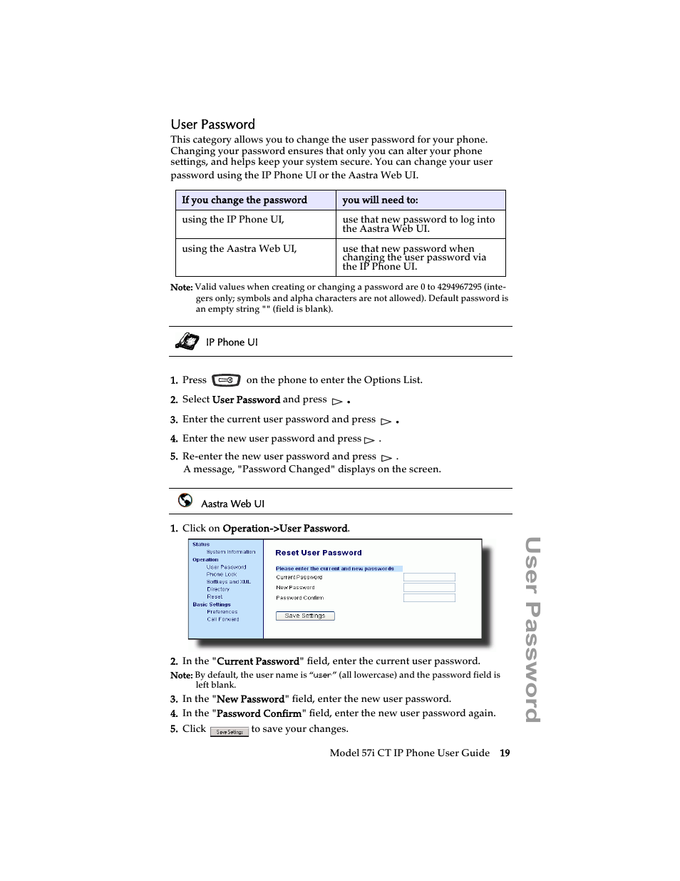 User password | Aastra Telecom 57i CT IP Phone User Manual | Page 27 / 166