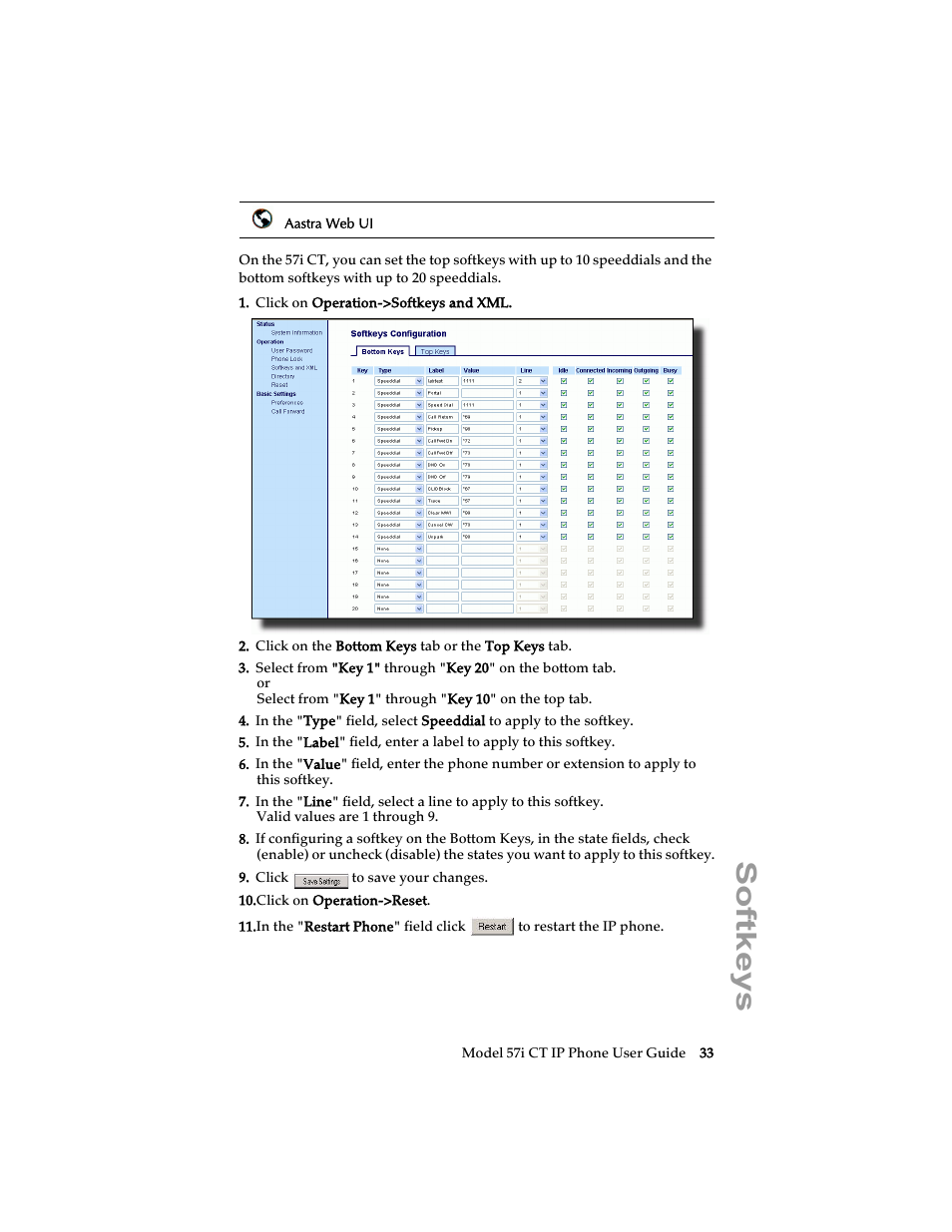 Softkeys | Aastra Telecom 57i CT IP Phone User Manual | Page 41 / 166