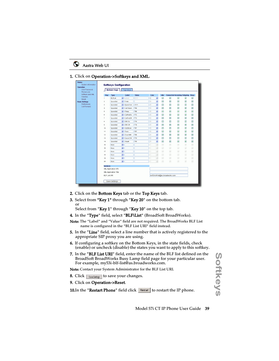 Softkeys | Aastra Telecom 57i CT IP Phone User Manual | Page 47 / 166