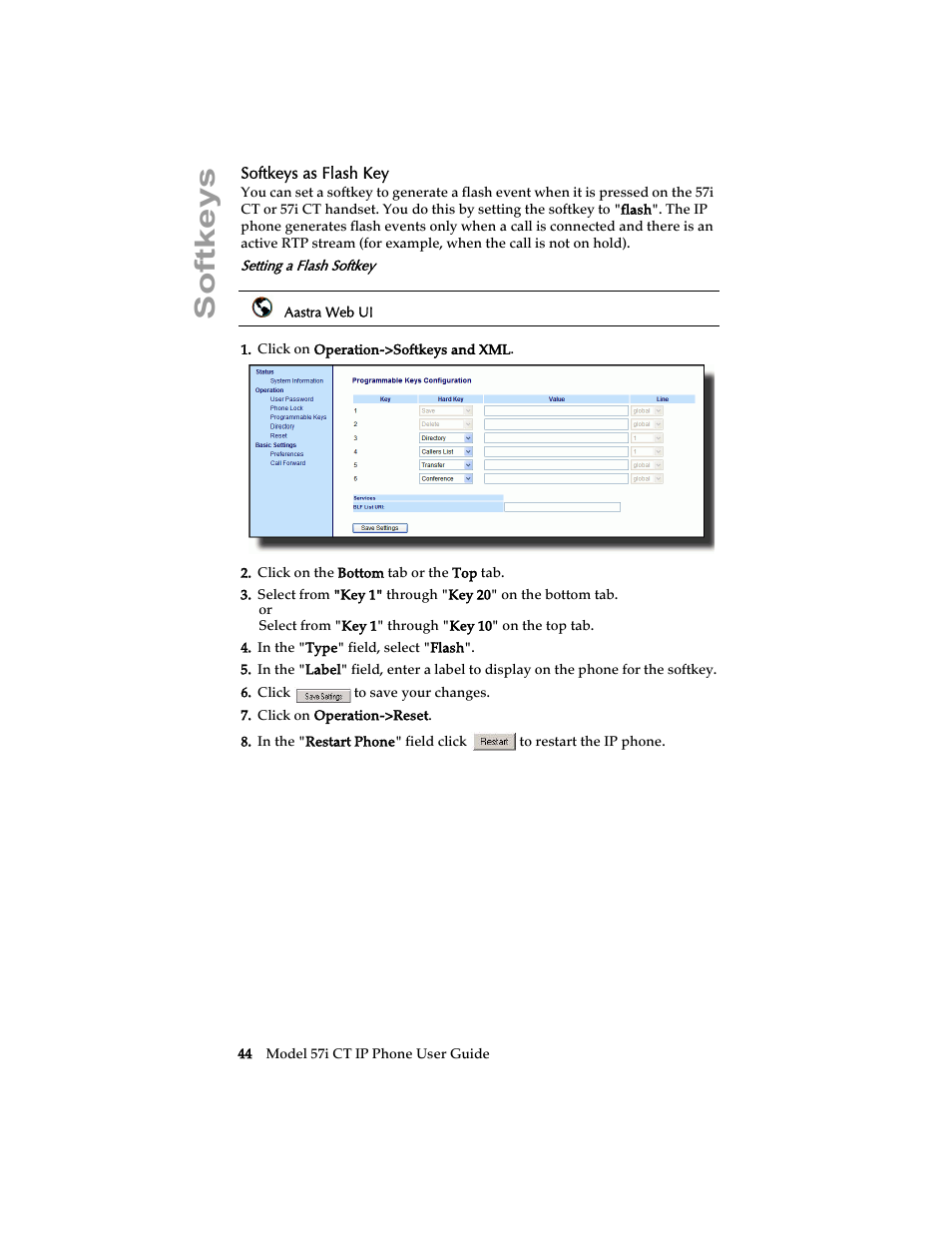 Softkeys as flash key, Softkeys | Aastra Telecom 57i CT IP Phone User Manual | Page 52 / 166