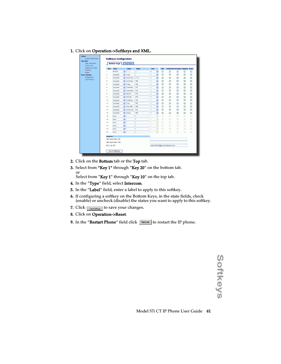 Softkeys | Aastra Telecom 57i CT IP Phone User Manual | Page 69 / 166