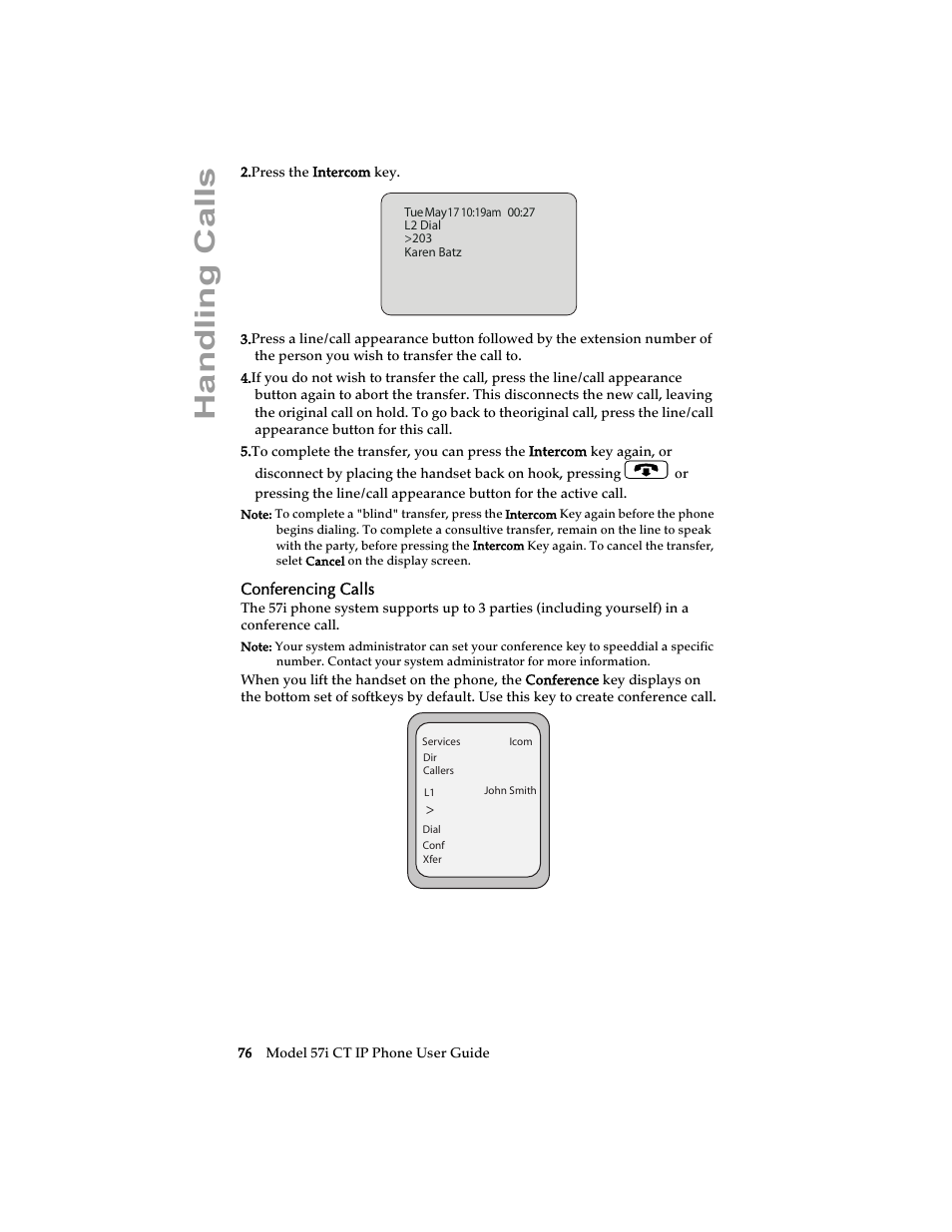 Conferencing calls, Handling calls | Aastra Telecom 57i CT IP Phone User Manual | Page 84 / 166