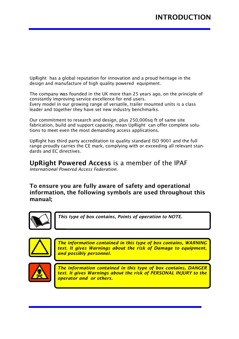 Introduction, Upright powered access is a member of the ipaf | Snorkel TL34-sn00001+ User Manual | Page 7 / 34