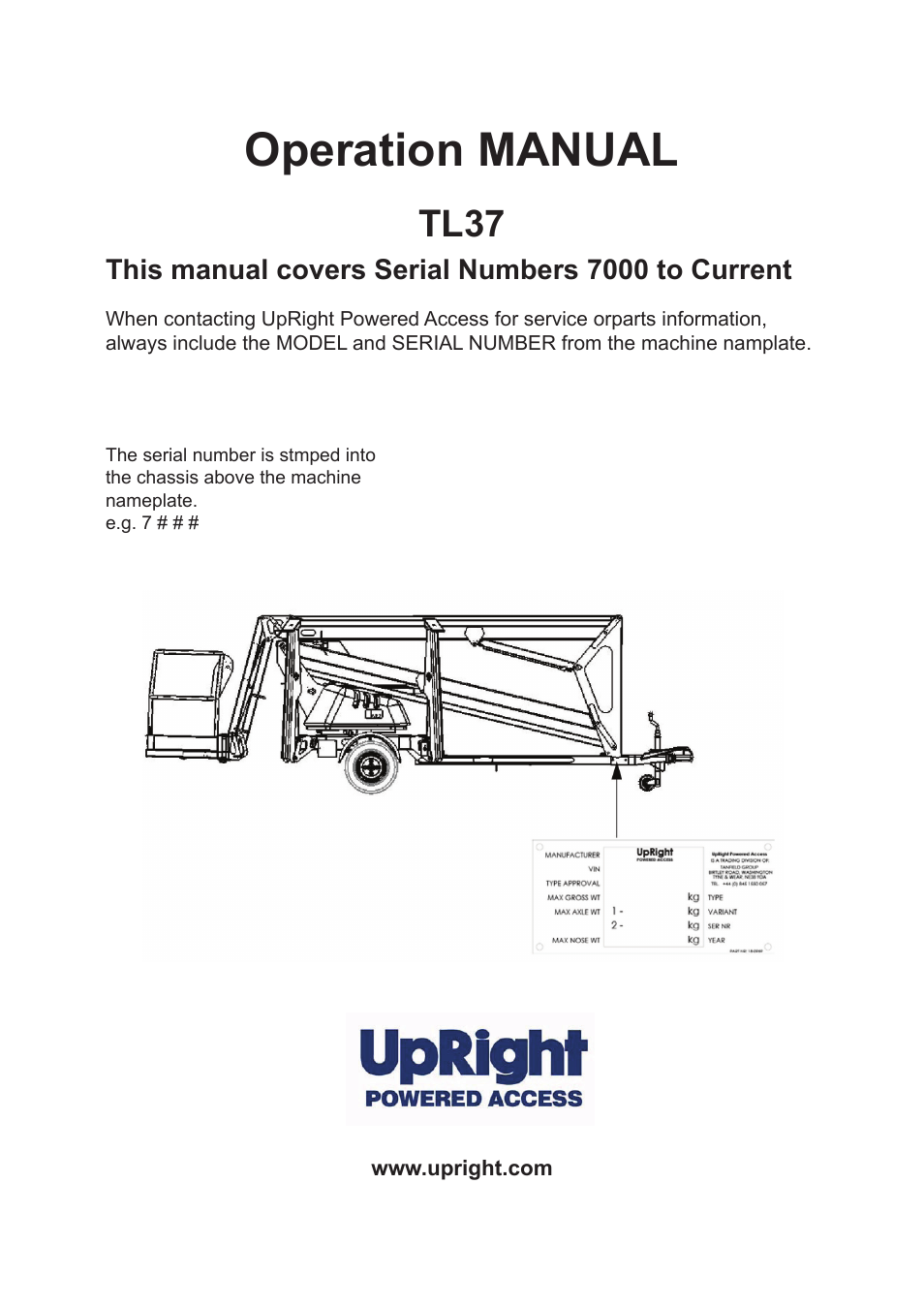 Operation manual, Tl37 | Snorkel TL37-sn7000+V-1 User Manual | Page 3 / 38