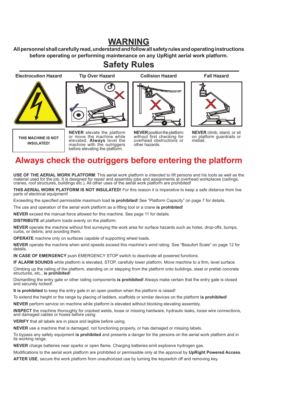 Warning, Safety rules | Snorkel TL37-sn7000+V-1 User Manual | Page 5 / 38