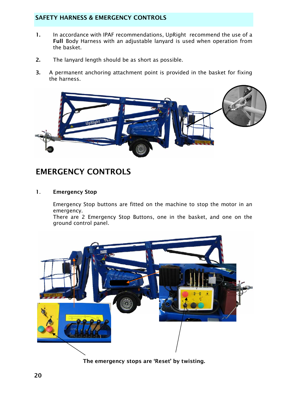 Emergency controls | Snorkel TL37-sn7000+V-2 User Manual | Page 24 / 174
