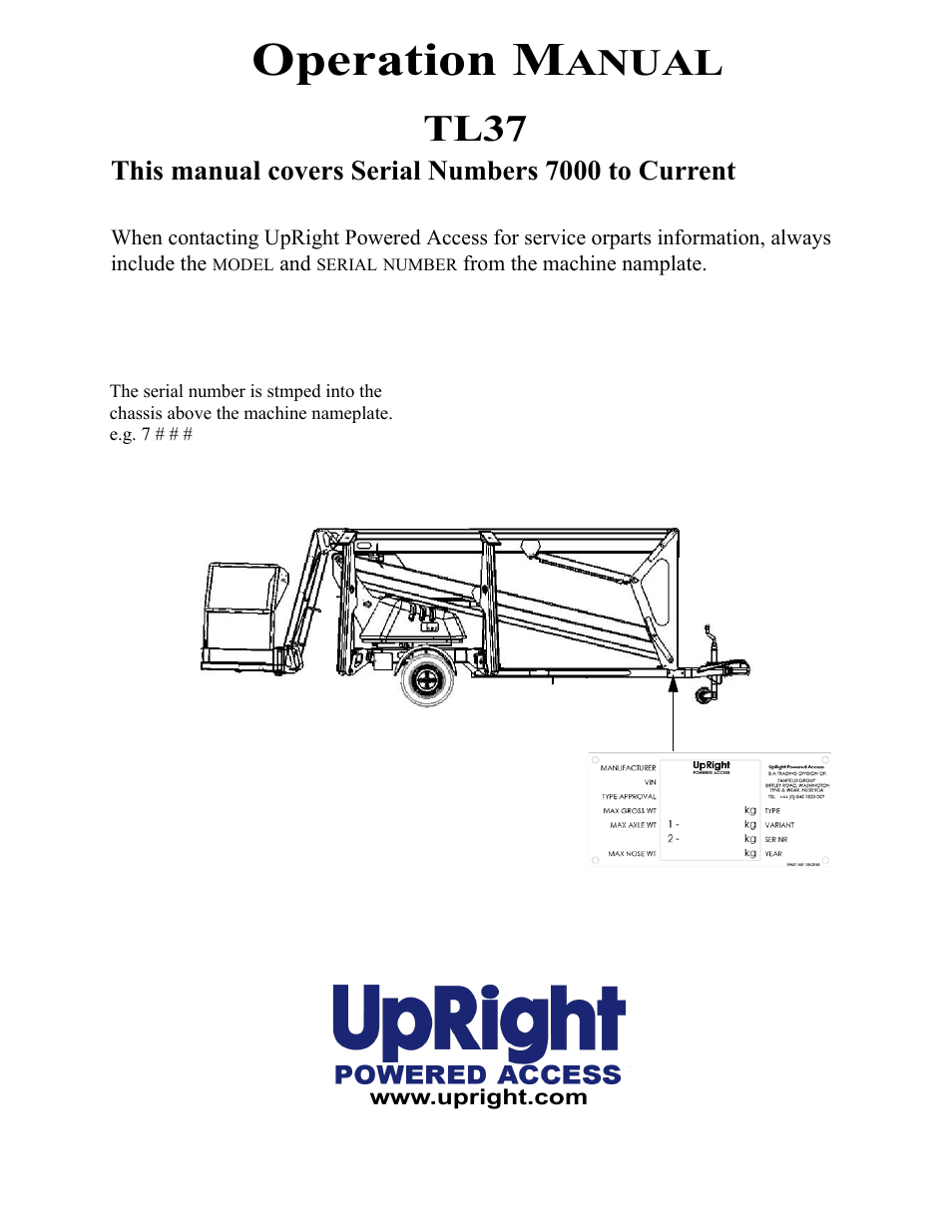 Operation m, Anual tl37 | Snorkel TL37-sn7000+V-2 User Manual | Page 3 / 174